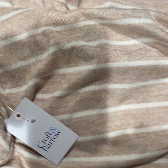 Croft & Barrow Beige white stripe 3/4 sleeve Cowlneck top - Picture 4 of 9